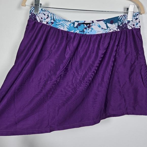 Rotita Purple Tropical Floral 2 Piece Bikini Top & Cinched Swim Skirt Size Large - Picture 12 of 16
